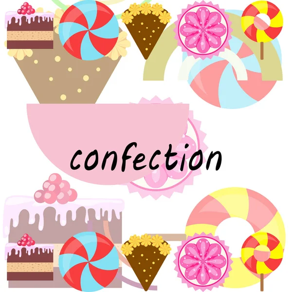 Inicio panadería vector ilustración de pastel de cumpleaños, capcake y dulces. Idea de diseño para póster, tarjetas y publicidad . — Archivo Imágenes Vectoriales