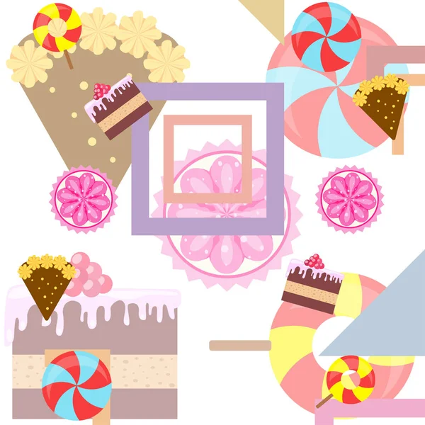 誕生日ケーキ、ケーキ、お菓子のホームベーカリーベクトルイラスト。ポスター、カード、広告のデザインアイデア. — ストックベクタ