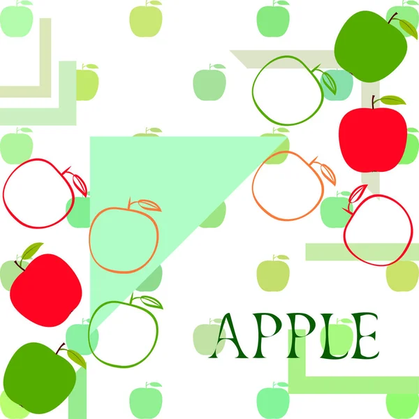 Ilustración vectorial del marco Apple. Diseño de tarjeta vectorial con manzana y hoja . — Archivo Imágenes Vectoriales