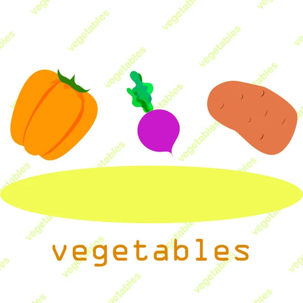 Verse groenten. Pepers, bieten, aardappelen. Biologisch voedsel poster. Landbouwmarktordening. Vector. — Stockvector