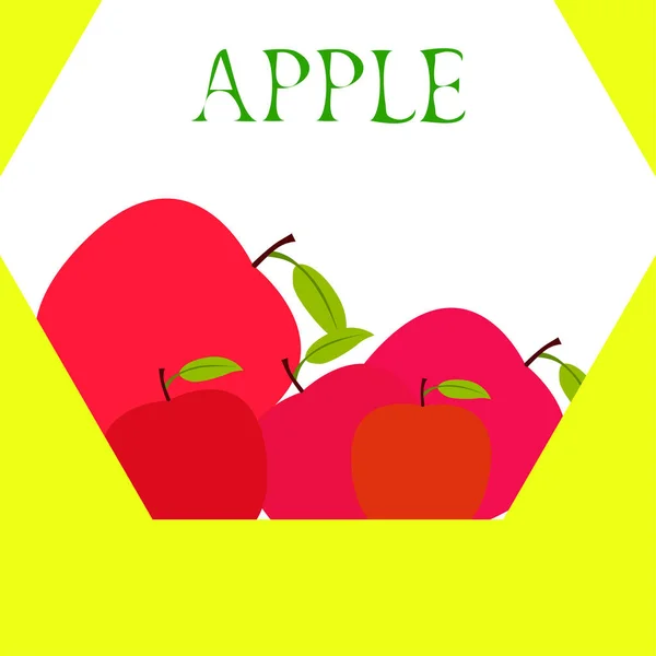 Ilustración vectorial del marco Apple. Diseño de tarjeta vectorial con manzana y hoja . — Archivo Imágenes Vectoriales