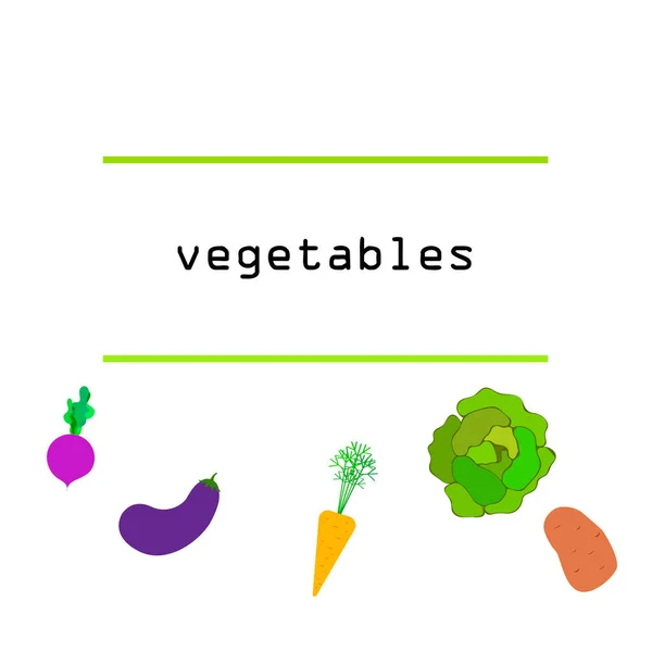 Káposzta, cékla, sárgarépa, padlizsán, burgonya, friss zöldség. Organikus étel poszter. Gazdapiaci tervezés. Vektorháttér. — Stock Vector