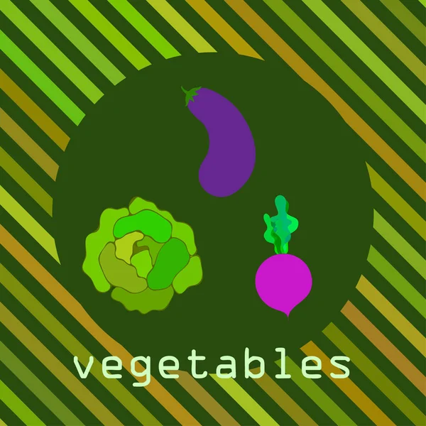 Cabbage, eggplant, beets, fresh vegetables. Organic food poster. Farmer market design. Vector background. — Stock vektor