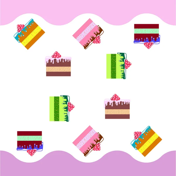 Színes édes sütemények szeletek darabok vektor illusztráció. — Stock Vector