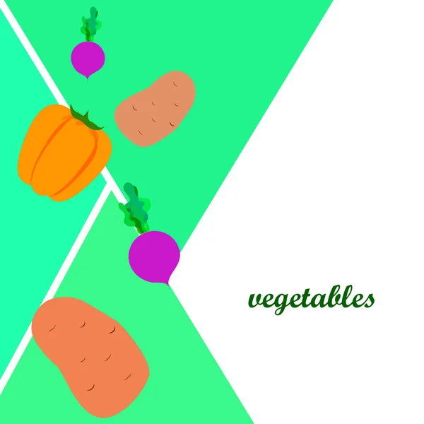 Verdure fresche. Peperoni, barbabietole, patate. Manifesto di cibo biologico. Progettazione del mercato agricolo. Vettore . — Vettoriale Stock