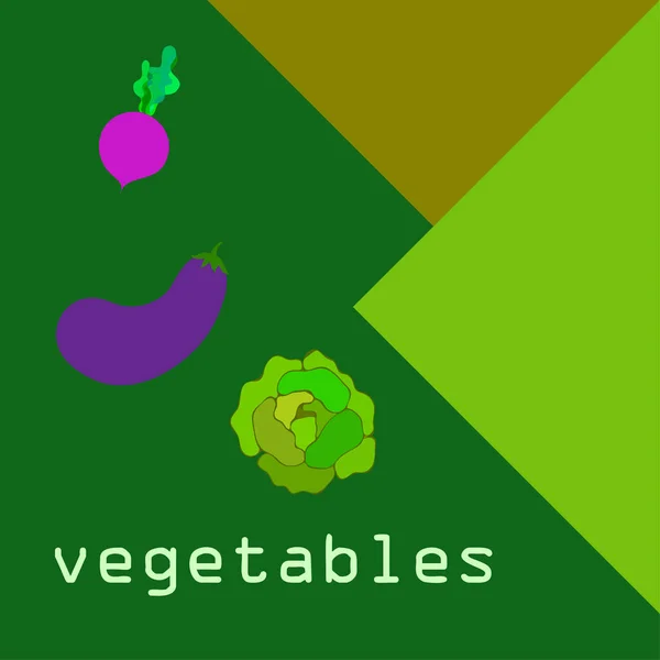 Repolho, berinjela, beterraba, legumes frescos. Cartaz de comida orgânica. Design de mercado de agricultores. Fundo vetorial . — Vetor de Stock