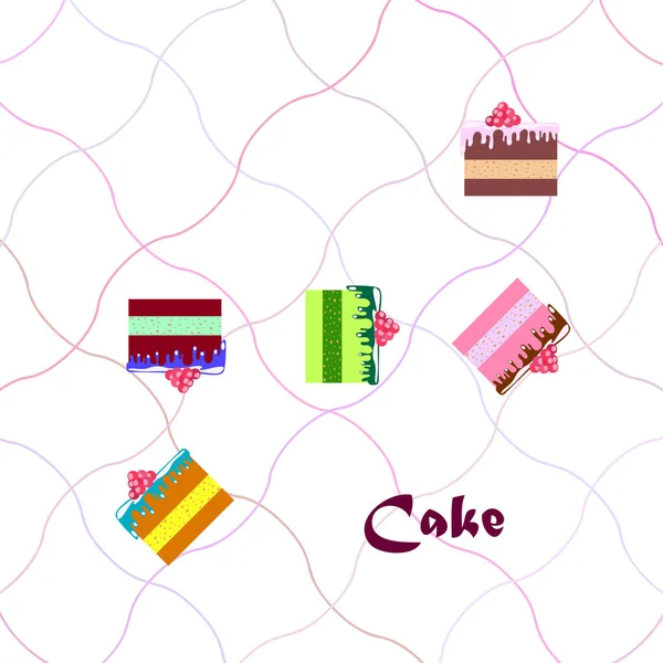 Colorful sweet cakes slices pieces vector illustration. — Stock Vector
