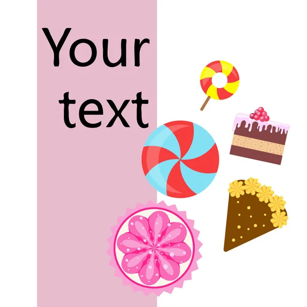 Inicio panadería vector ilustración de pastel de cumpleaños, capcake y dulces. Idea de diseño para póster, tarjetas y publicidad — Archivo Imágenes Vectoriales