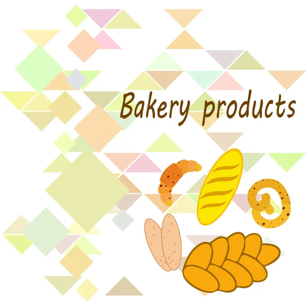 Banner für Backwaren, Vektorillustration. Weizenbrot, Brezel, Ciabatta, Croissant, französisches Baguette — Stockvektor