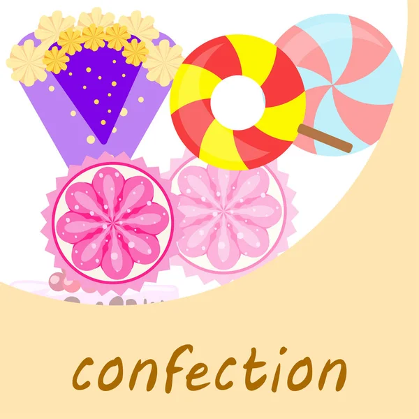 Vektor-Illustration von Geburtstagstorte, Capcake und Süßigkeiten. Gestaltungsidee für Plakate, Karten und Werbung. — Stockvektor