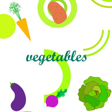 Lahana, pancar, havuç, patlıcan, patates, taze sebze. Organik gıda posteri. Çiftçi pazarı tasarımı. Vektör arkaplanı.