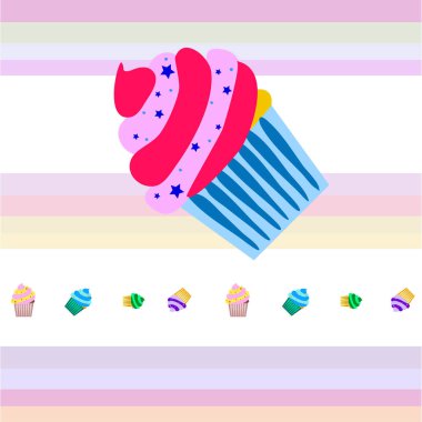 Capcake kremalı, çilekli tatlı. Kafelerin ve restoranların menüleri için renkli unsurlar. İyi tatiller..