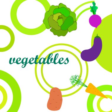 Lahana, pancar, havuç, patlıcan, patates, taze sebze. Organik gıda posteri. Çiftçi pazarı tasarımı. Vektör arkaplanı.