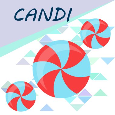 Renkli lolipoplar pastel arka planda düz stil tasarımda. Vektör arkaplan şirin şeker.