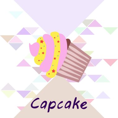 Capcake kremalı, çilekli tatlı. Kafelerin ve restoranların menüleri için renkli unsurlar. İyi tatiller.