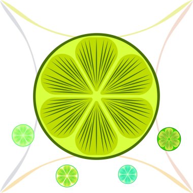 Yeşil yarısı ve dilimlenmiş limon. Vektör illüstrasyonu, arkaplan.