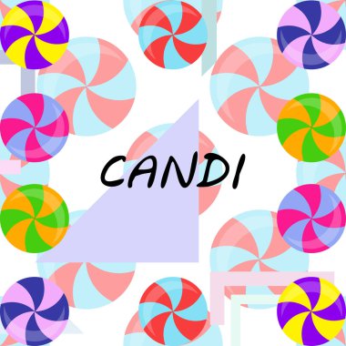 Renkli lolipoplar pastel arka planda düz stil tasarımda. Vektör arkaplan şirin şeker.