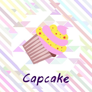 Capcake kremalı, çilekli tatlı. Kafelerin ve restoranların menüleri için renkli unsurlar. İyi tatiller..
