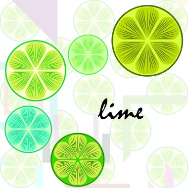 Yeşil yarısı ve dilimlenmiş limon. Vektör illüstrasyonu, arkaplan.