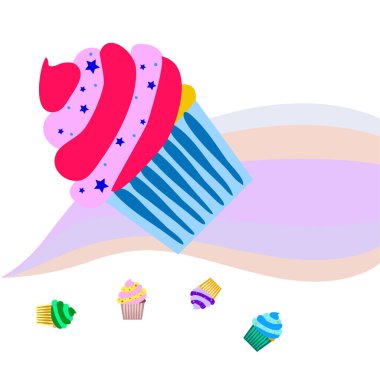 Capcake kremalı, çilekli tatlı. Kafelerin ve restoranların menüleri için renkli unsurlar. İyi tatiller..