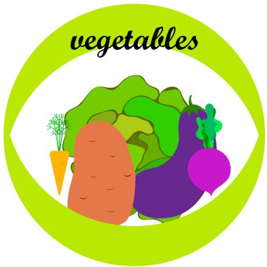 Lahana, pancar, havuç, patlıcan, patates, taze sebze. Organik gıda posteri. Çiftçi pazarı tasarımı. Vektör arkaplanı.