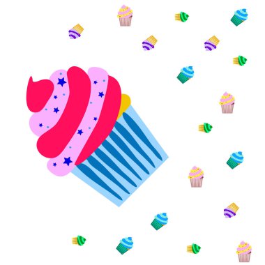 Capcake kremalı, çilekli tatlı. Kafelerin ve restoranların menüleri için renkli unsurlar. İyi tatiller..