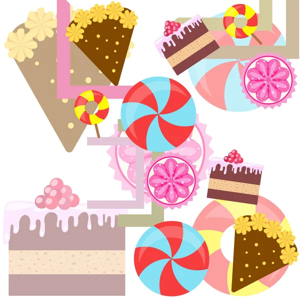 Doğum günü pastası, kapkek ve şekerlerin ev pastası çizimi. Poster, kart ve reklam için tasarım fikri. — Stok Vektör