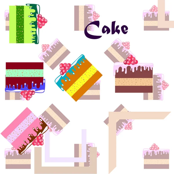 Πολύχρωμο γλυκό κέικ φέτες κομμάτια διανυσματική απεικόνιση. — Διανυσματικό Αρχείο