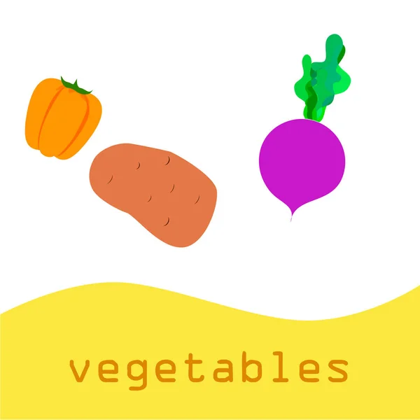 Verduras frescas. Pimientos, remolachas, patatas. Cartel de alimentos orgánicos. Diseño del mercado de agricultores. Vector . — Archivo Imágenes Vectoriales