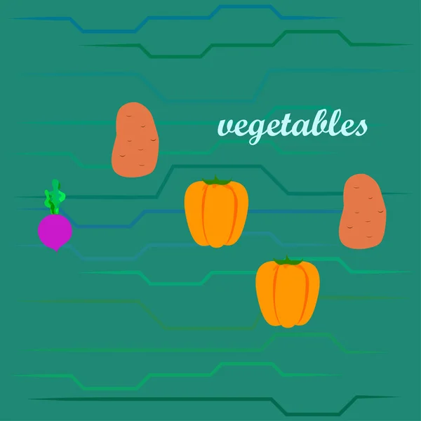 Legumes frescos. Pimentos, beterrabas, batatas. Cartaz de comida orgânica. Design de mercado de agricultores. Vetor . — Vetor de Stock