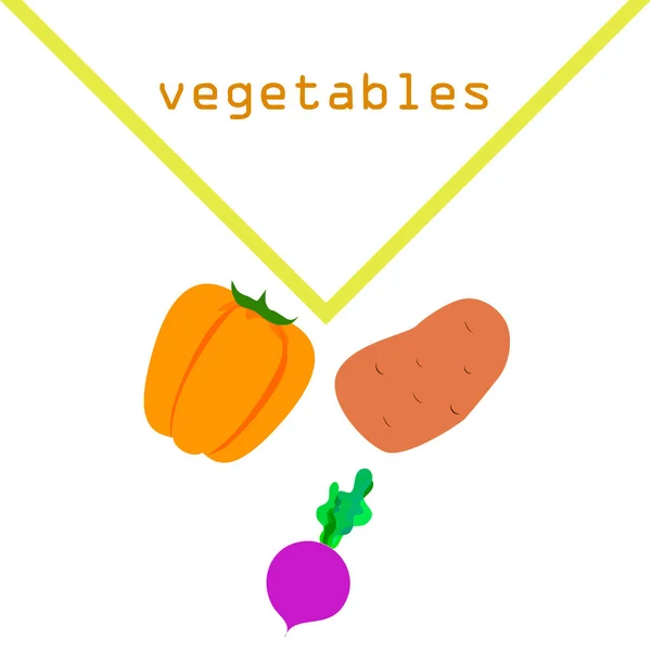 Fresh vegetables. Peppers, beets, potatoes. Organic food poster. Farmers market design. Vector. — ストックベクタ