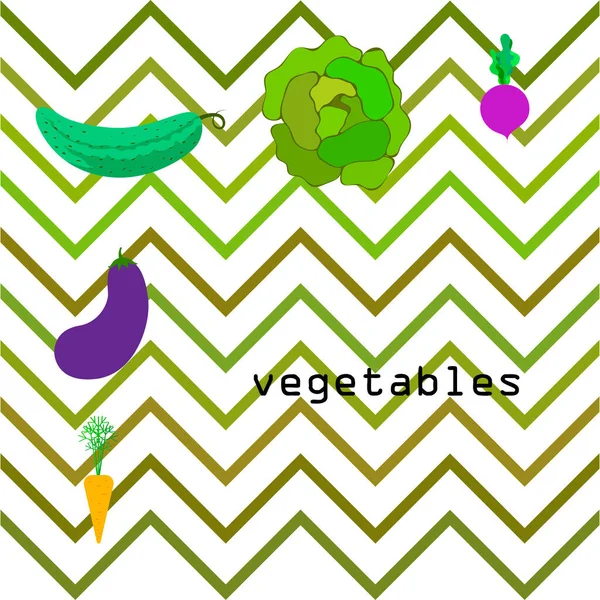 Col, remolacha, zanahoria, berenjena, pepino, verduras frescas. Cartel de alimentos orgánicos. Diseño del mercado de agricultores. Fondo vectorial . — Vector de stock