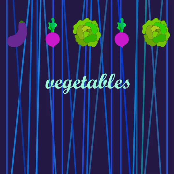 Kool, aubergine, bieten, verse groenten. Biologisch voedsel poster. Landbouwmarktordening. Vectorachtergrond. — Stockvector