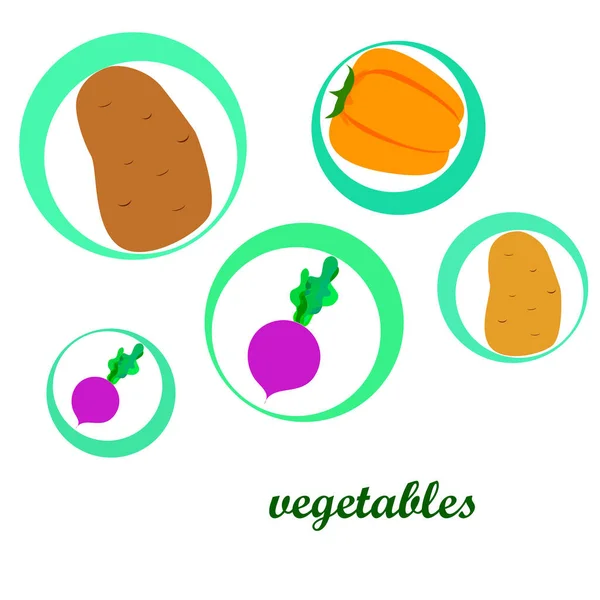 Verduras frescas. Pimientos, remolachas, patatas. Cartel de alimentos orgánicos. Diseño del mercado de agricultores. Vector . — Vector de stock