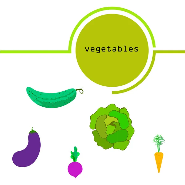 Cavolo, barbabietola, carota, melanzane, cetriolo, verdure fresche. Manifesto di cibo biologico. Progettazione del mercato agricolo. Sfondo vettoriale . — Vettoriale Stock