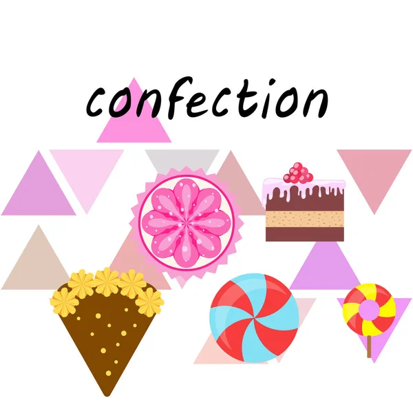 Inicio panadería vector ilustración de pastel de cumpleaños, capcake y dulces. Idea de diseño para póster, tarjetas y publicidad . — Archivo Imágenes Vectoriales