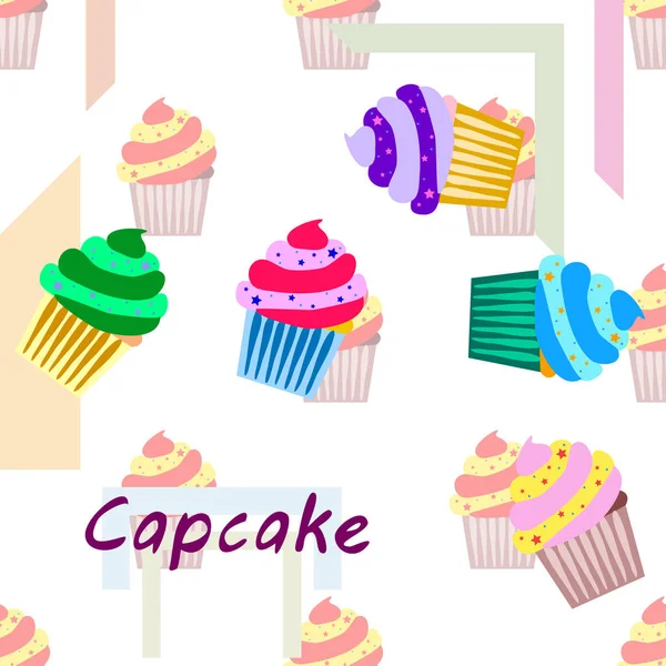 Capcake paistaminen kerma marja makeus jälkiruoka. Värikkäitä elementtejä ruokalistan kokoelma kahviloita ja ravintoloita. Hyvää lomaa. . — vektorikuva