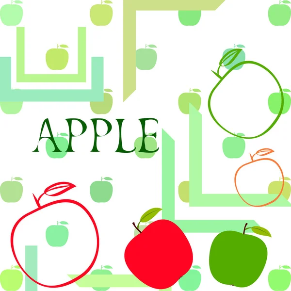 사과 프레임 벡터 그림입니다. 사과와 잎 벡터 카드 디자인. — 스톡 벡터