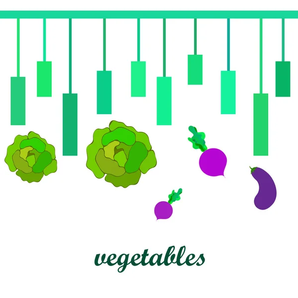 Kohl, Auberginen, Rüben, frisches Gemüse. Plakat mit Bio-Lebensmitteln. Bauernmarktgestaltung. Vektorhintergrund. — Stockvektor