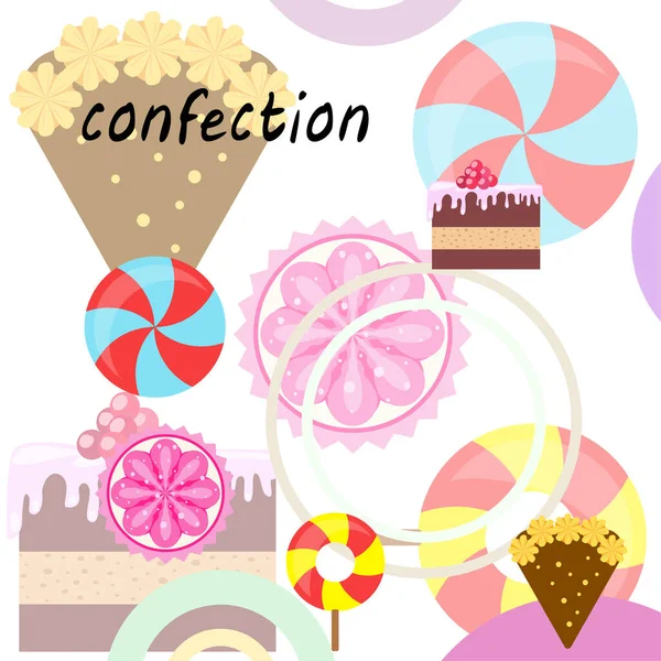 Inicio panadería vector ilustración de pastel de cumpleaños, capcake y dulces. Idea de diseño para póster, tarjetas y publicidad . — Vector de stock