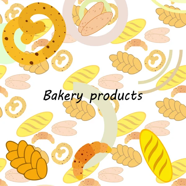 Bannière produits de boulangerie, illustration vectorielle. Pain de blé, bretzel, ciabatta, croissant, baguette française — Image vectorielle