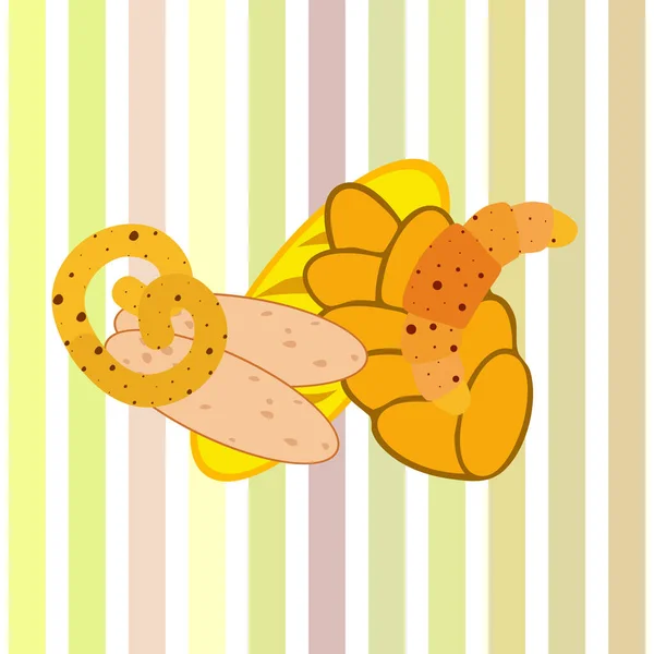 Banner pekařských výrobků, vektorová ilustrace. Pšeničný chléb, preclík, ciabata, croissant, francouzská bageta — Stockový vektor