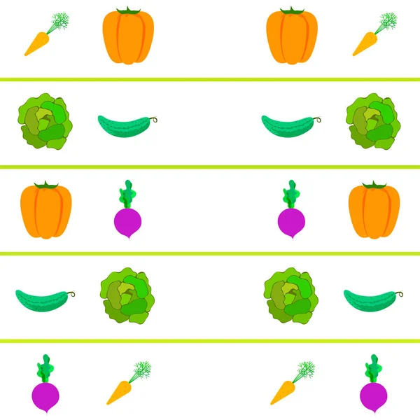 Kohl, Rüben, Karotten, Paprika, Gurken, frisches Gemüse. Plakat mit Bio-Lebensmitteln. Bauernmarktgestaltung. Vektorhintergrund. — Stockvektor