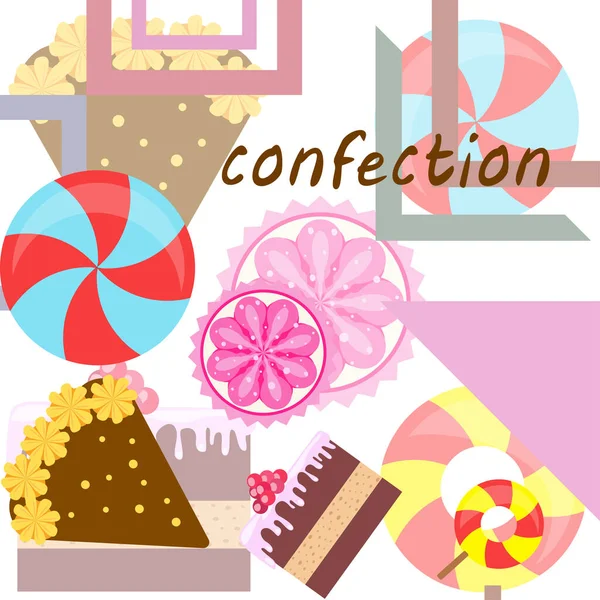 Vektor-Illustration von Geburtstagstorte, Capcake und Süßigkeiten. Gestaltungsidee für Plakate, Karten und Werbung. — Stockvektor