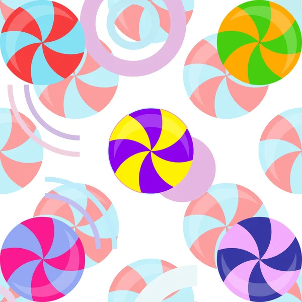Bunte Lutscher auf pastellfarbenem Hintergrund in flachem Design. Vektor Hintergrund süße Süßigkeiten. — Stockvektor