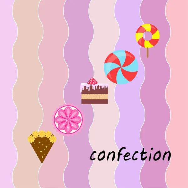 Inicio panadería vector ilustración de pastel de cumpleaños, capcake y dulces. Idea de diseño para póster, tarjetas y publicidad . — Archivo Imágenes Vectoriales