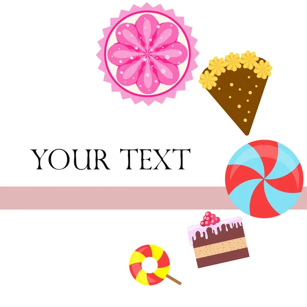 Accueil boulangerie illustration vectorielle de gâteau d'anniversaire, capcake et bonbons. Idée de design pour affiche, cartes et publicité — Image vectorielle