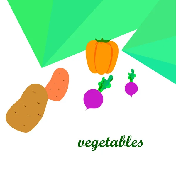 Fresh vegetables. Peppers, beets, potatoes. Organic food poster. Farmers market design. Vector. — ストックベクタ