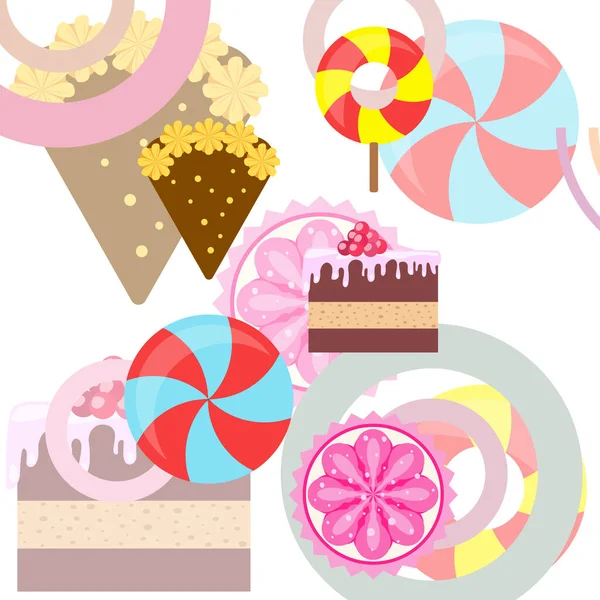 Inicio panadería vector ilustración de pastel de cumpleaños, capcake y dulces. Idea de diseño para póster, tarjetas y publicidad . — Vector de stock