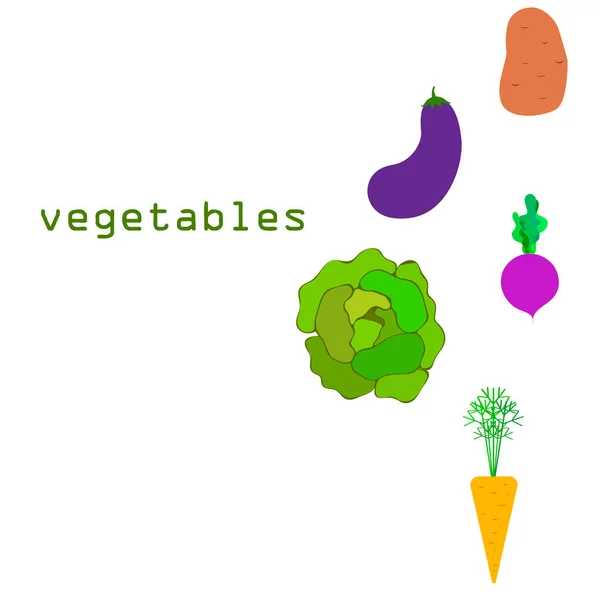 Cavolo, barbabietole, carote, melanzane, patate, verdure fresche. Manifesto di cibo biologico. Progettazione del mercato agricolo. Sfondo vettoriale . — Vettoriale Stock